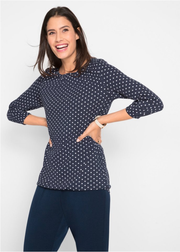 Baumwoll-Shirt mit U-Boot-Ausschnitt, 3/4-Arm
