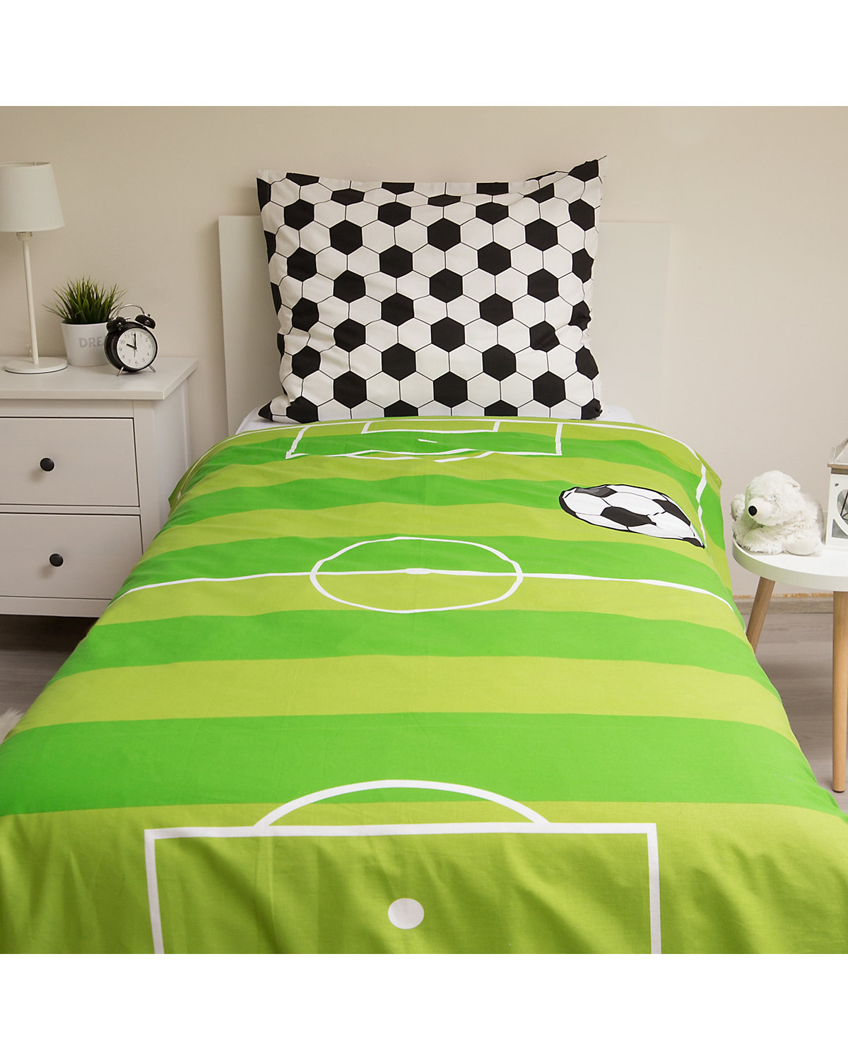 Kinderbettwäsche Fußball, Renforcé, 135 x 200 + 80 x 80 cm