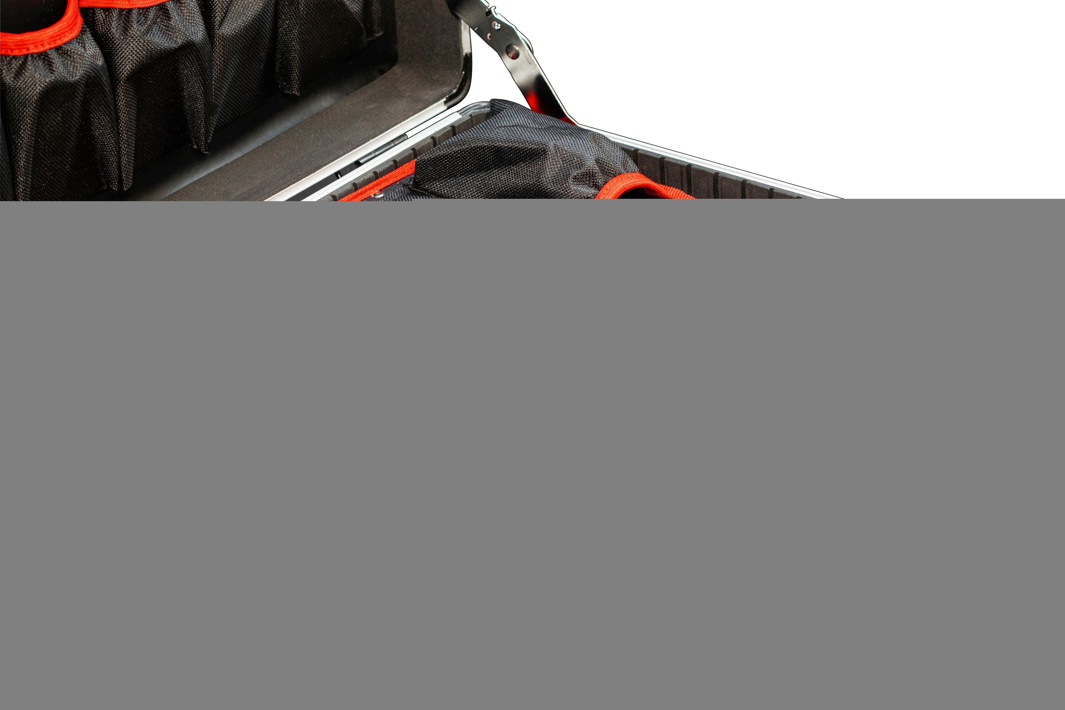 meister Werkzeugtasche Werkzeugkiste leer/ 9095080, 46x35x19 cm, mit Rollen, 15 Werkzeugtaschen, Alu