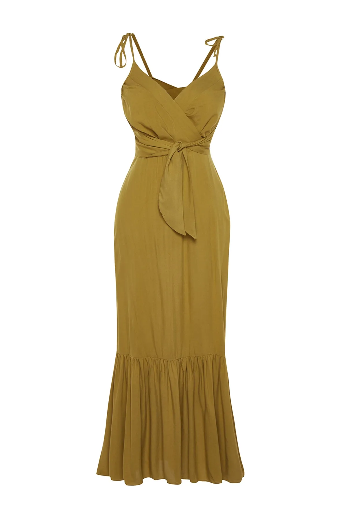 Trendyol Collection  Khakifarbenes, gewebtes Maxi-Strandkleid mit Cut-Outs und Fenstern TBESS23EL00085