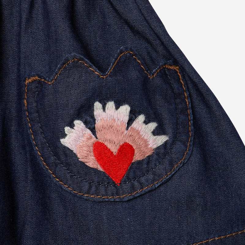 Jupe bretelles bébé fille jean bleue Catimini