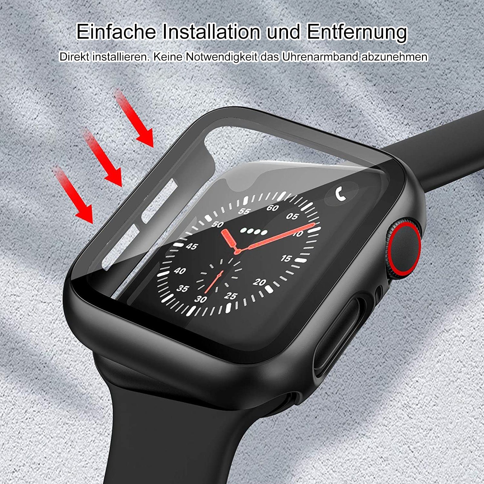 edimens Smartwatch-Hülle Schutzhülle für Apple Watch 9 8/7/6/SE/5/4/3/Ultra 2 iWatch Hülle 40/41/44/45/49mm, Displayschutzfolie mit integriertem gehärtetem Glas