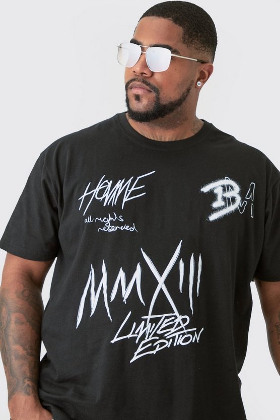 Plus schwarzes T-Shirt mit Graffiti-Print