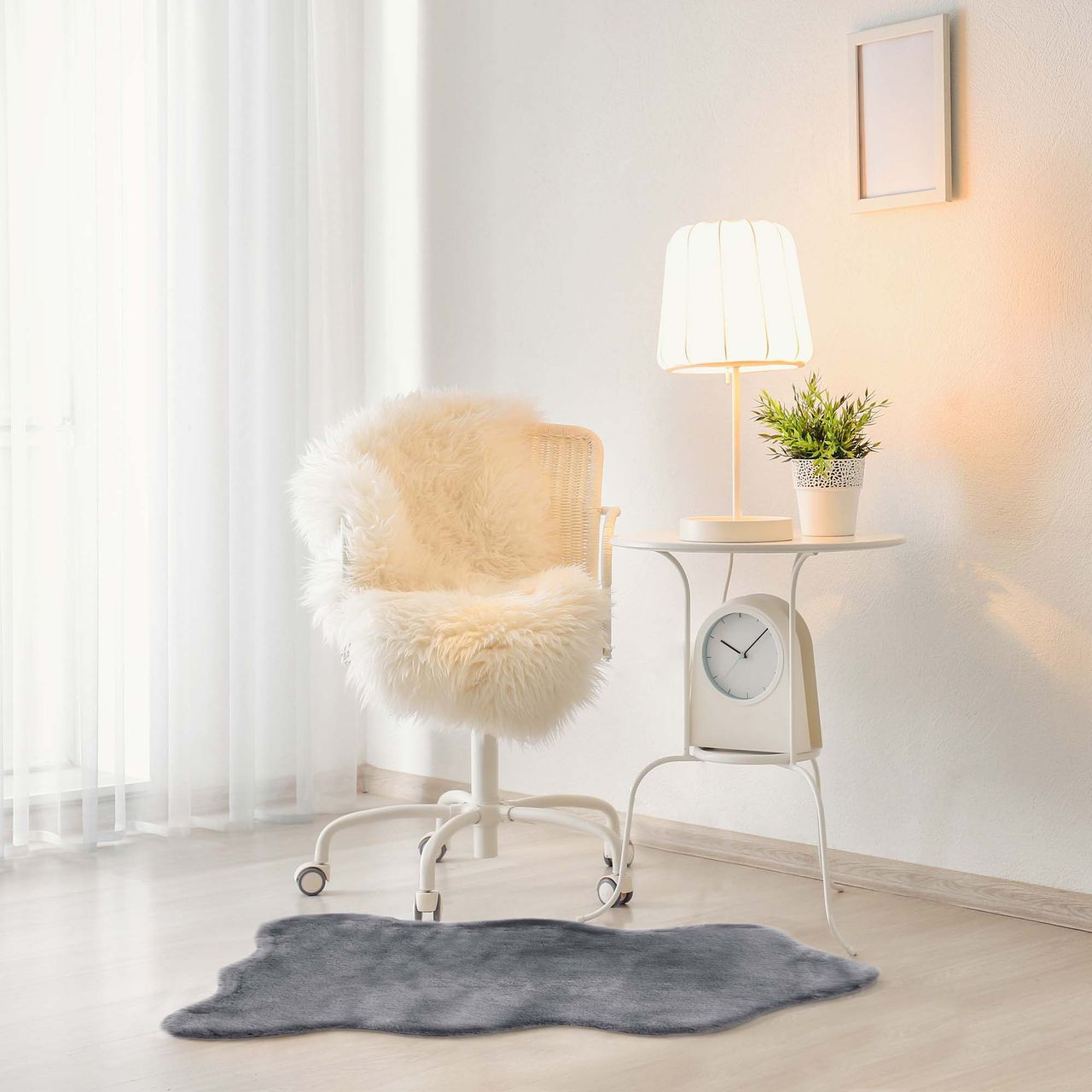 HOMCOM Kunstfell Hochflor Anthrazit 80 x 55 x 3 cm
