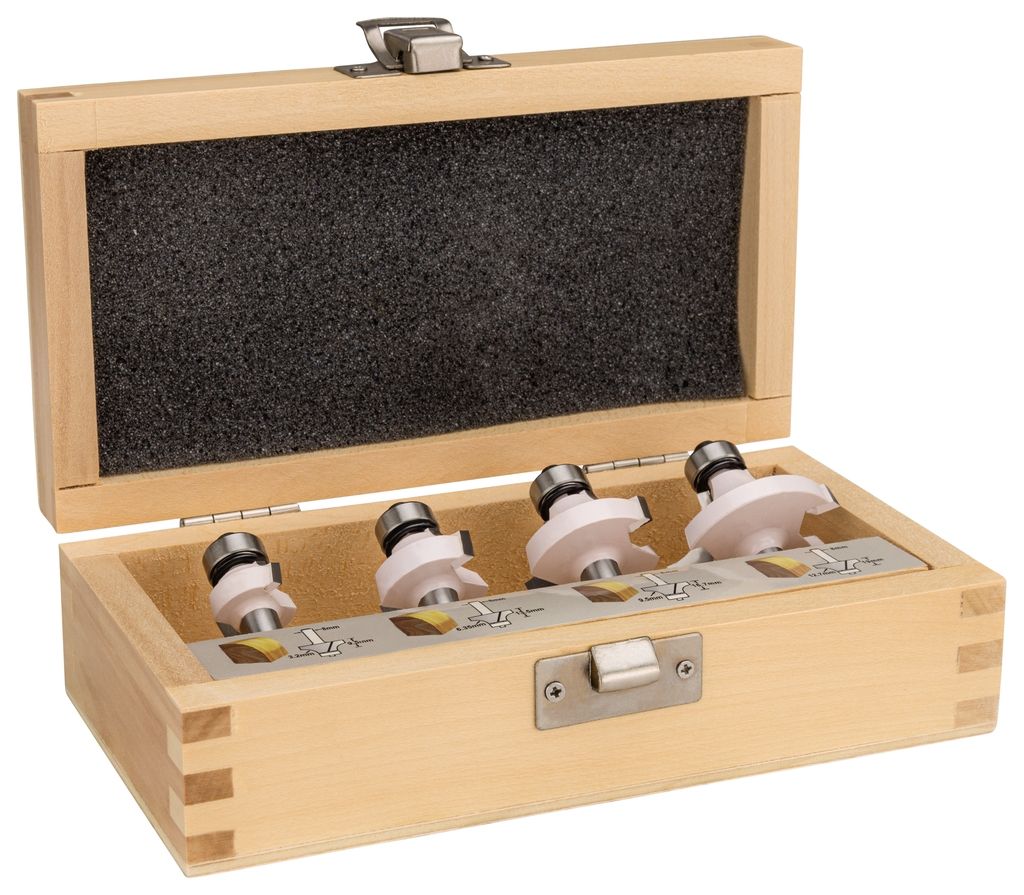 Freză de rotunjire Makita Accessories D-53534 cu rulment cu bile, diametru tijă 8 mm, 4 bucăți, în cutie de lemn