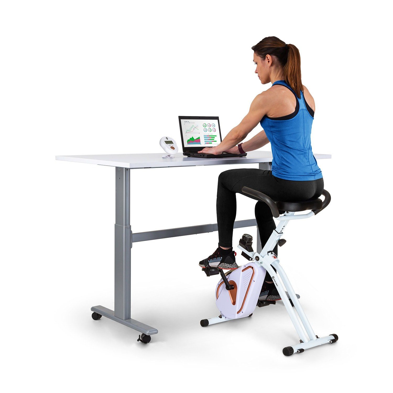 Capital Sports Fahrradtrainer Azura Desk Bike Heimtrainer 7,5 kg Schwungmasse Riemenantrieb (gepolsterte Griffe aus PU-Schaumstoff), Standfahrrad Heimtrainer Hometrainer Fahrrad klappbar Cardio Trainingsgerät Ausdauertraining Fitness Fahrrad