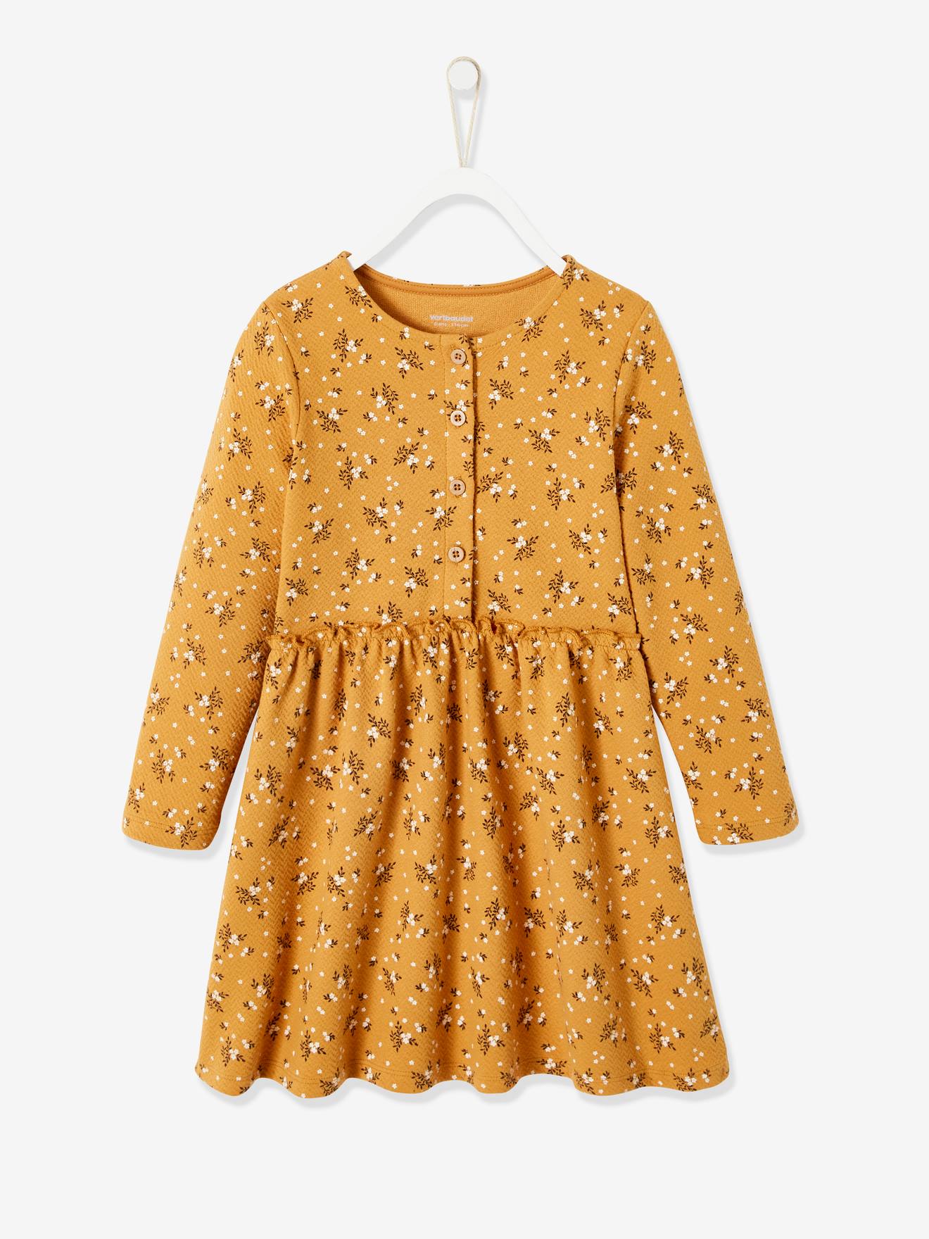Robe imprimée fille maille reliéfée curcuma imprimé