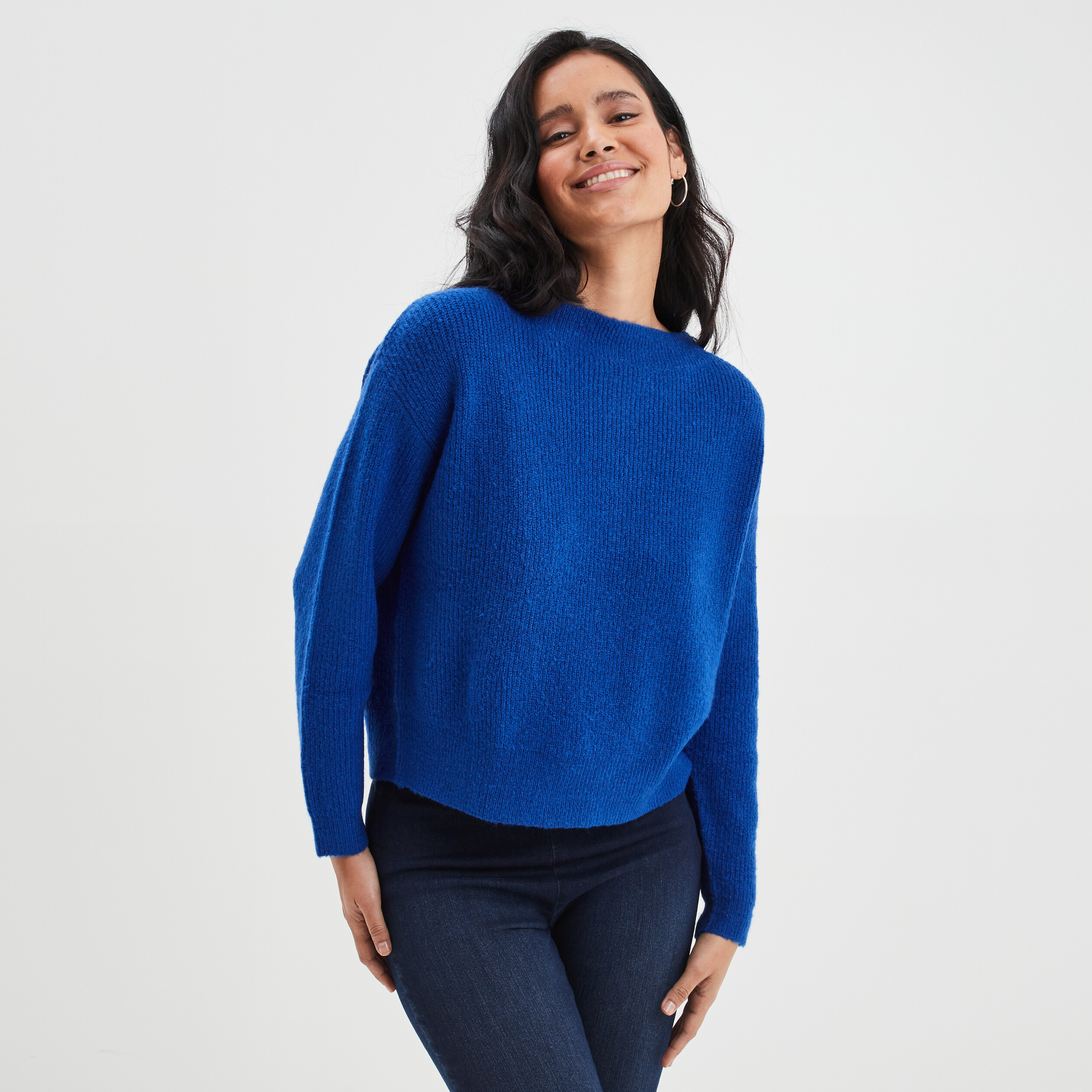 Pull col bateau manches longues bleu electrique femme | La Halle