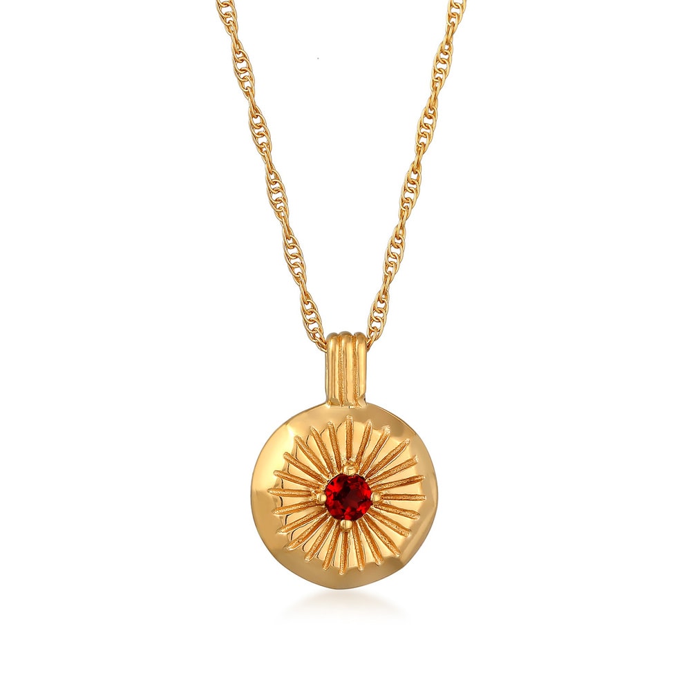 Elli Elli Collier Femmes Pendentif Monnaie Soleil classique avec pierre de grenat en A collier