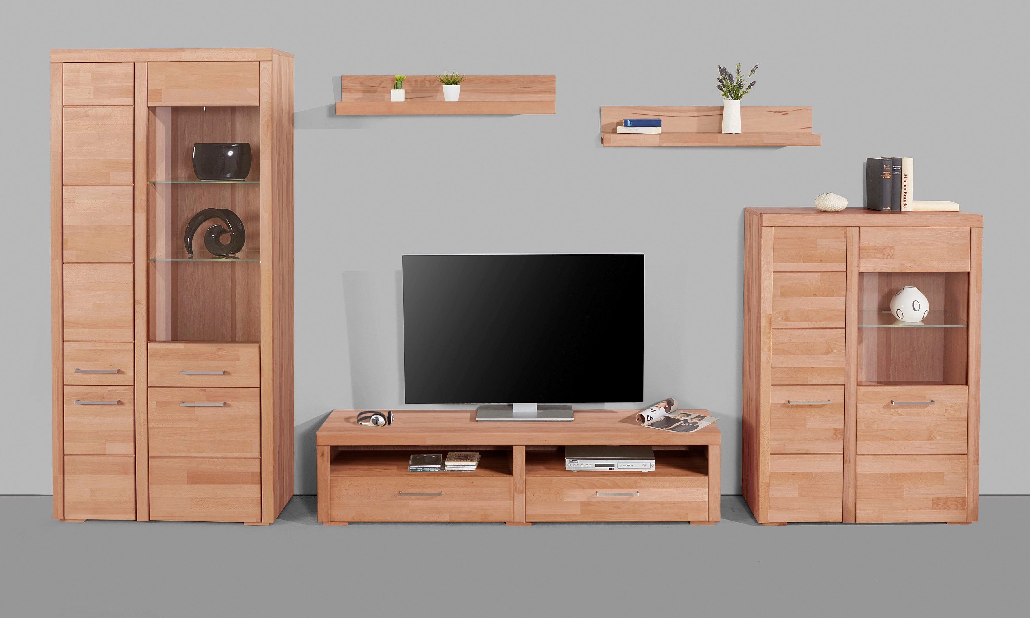 Woltra Wohnwand Falco, (Set, 4-St., 5), Fronten aus Massivholz