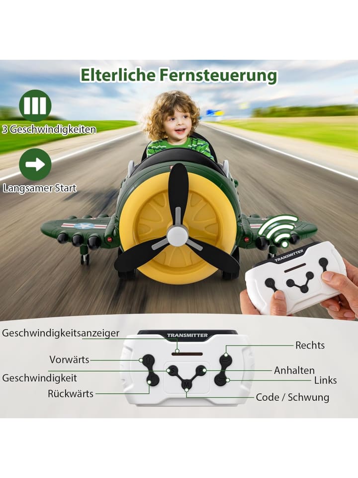 COSTWAY Elektroflugzeug Aufsitz ab 3 Jahren in Grün günstig kaufen onesize