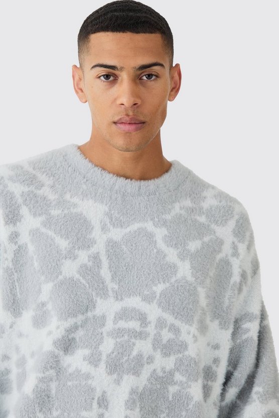 Kastiger Strickpullover mit abstraktem Print
