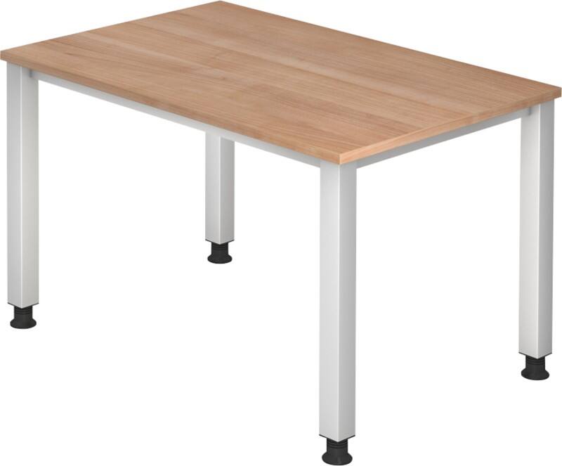 Hammerbacher Q Serie Höhenverstellbarer Schreibtisch Rechteckig Walnuss Holz Silber 4 Füße 1.200 x 685 mm
