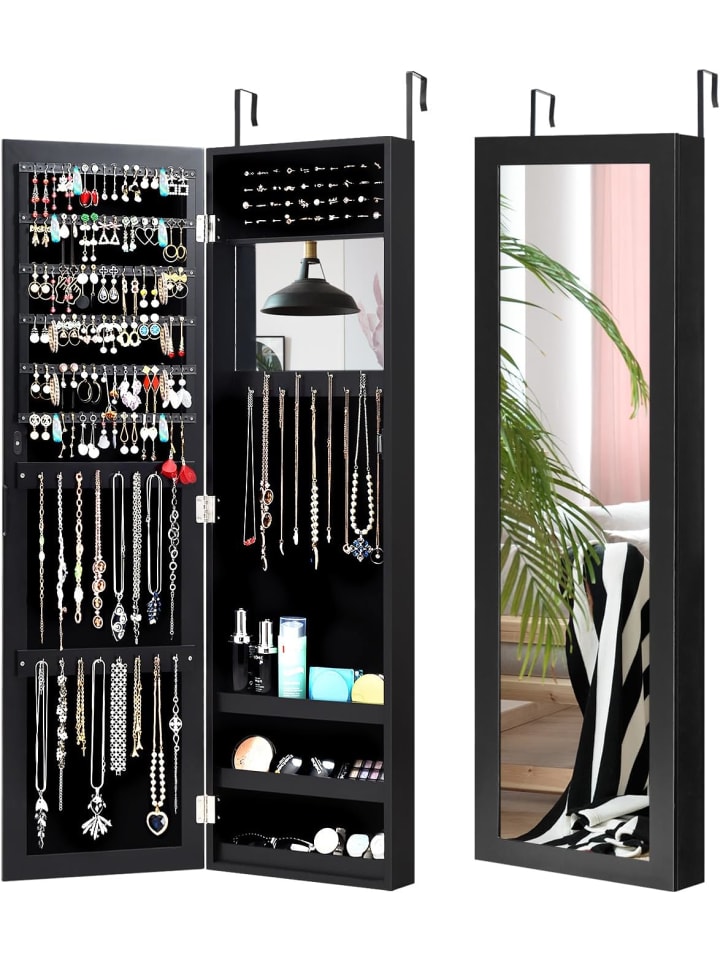 COSTWAY Schmuckschrank mit Spiegel in Schwarz günstig kaufen onesize