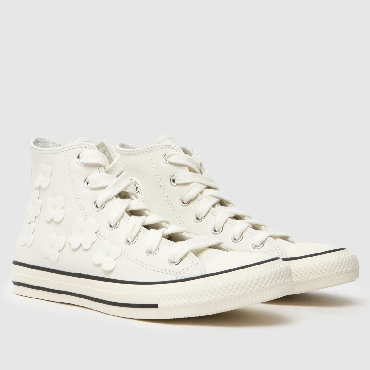 Converse All Star – Hi-skor i läder med 3D-blommor och benvita flerfärgade sneakers