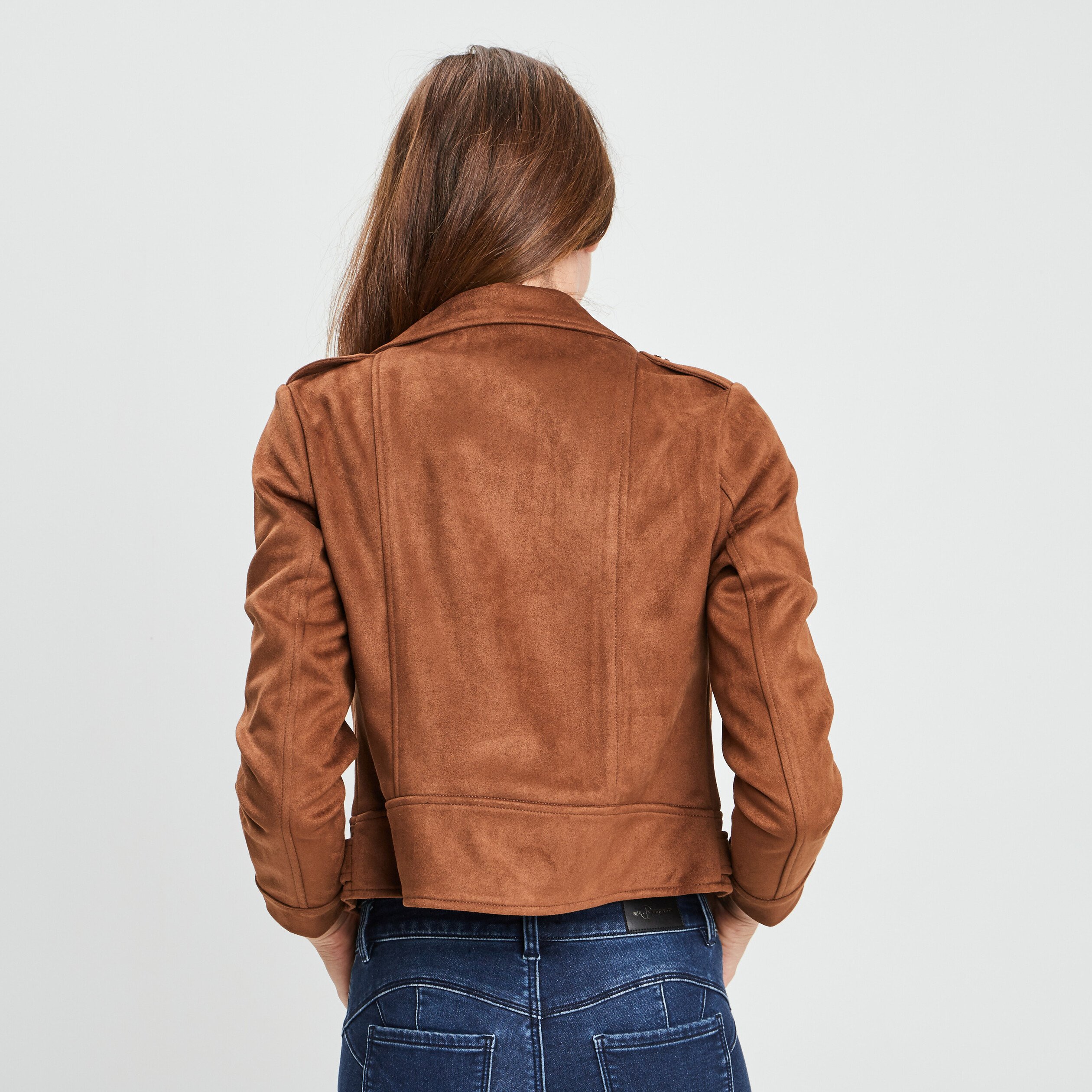 Veste esprit biker effet suédine camel femme | La Halle