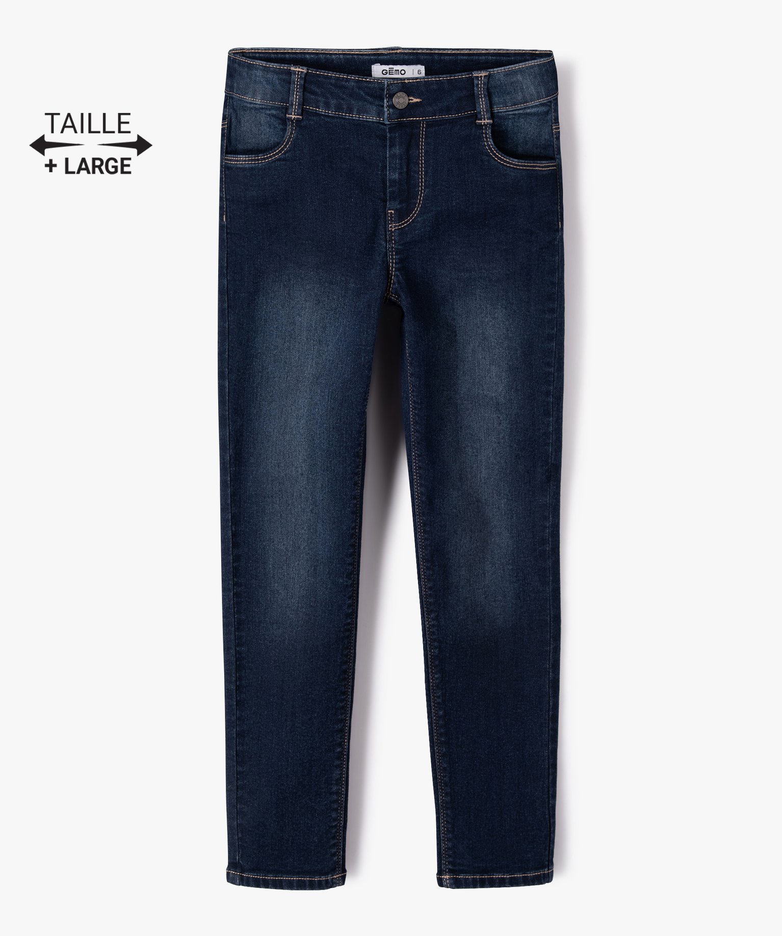 Jean fille coupe Slim taille+large en matière extensible brut | GEMO