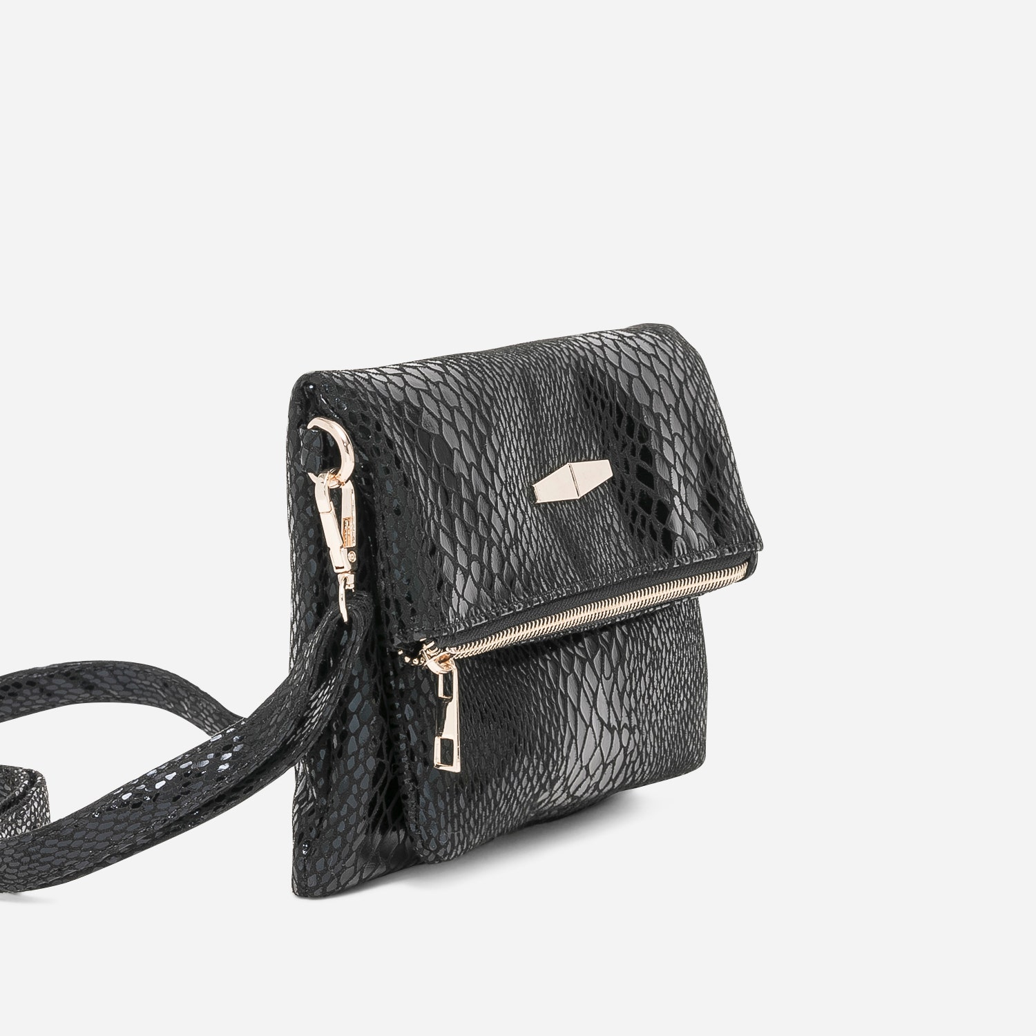 Sac bandoulière TEXTO noir effet python verni