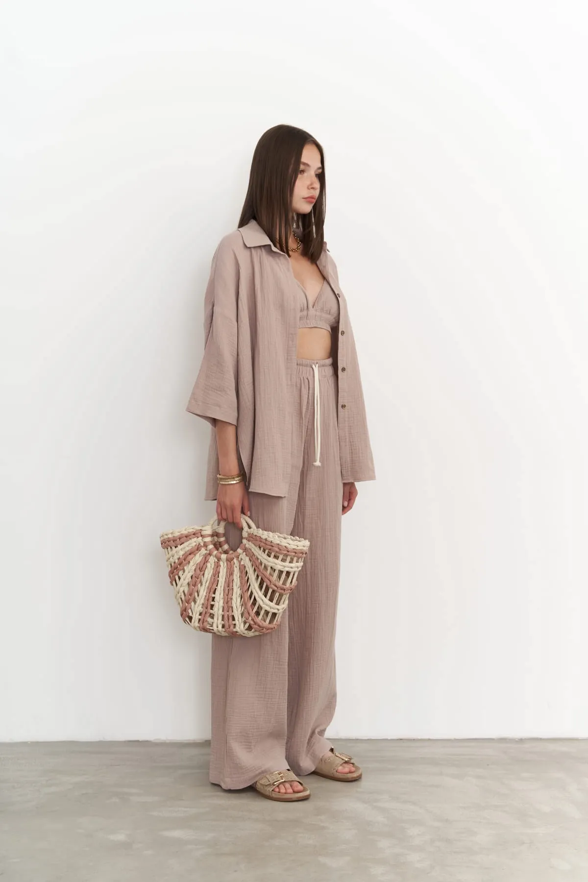 MAİ COLLECTİON  Bohemian Reyna Nerz Musselin Dreier Set