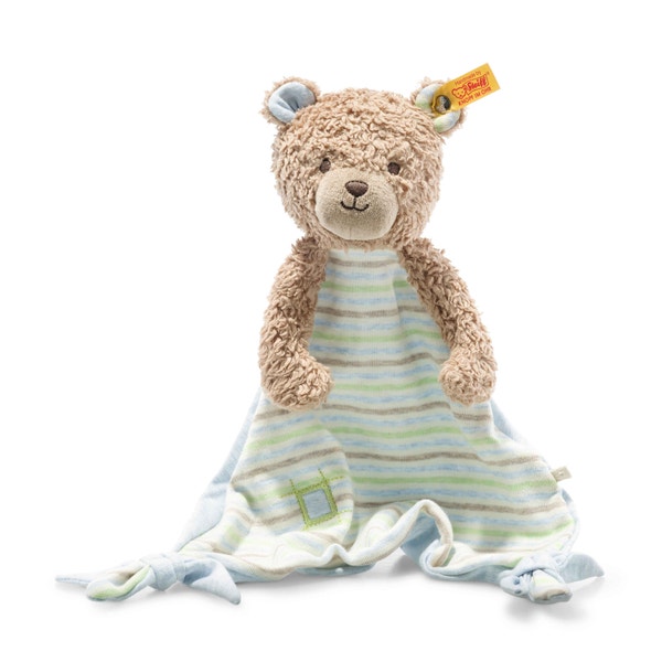 GOTS Rudy Teddybär Schmusetuch, 28 cm, hellblau