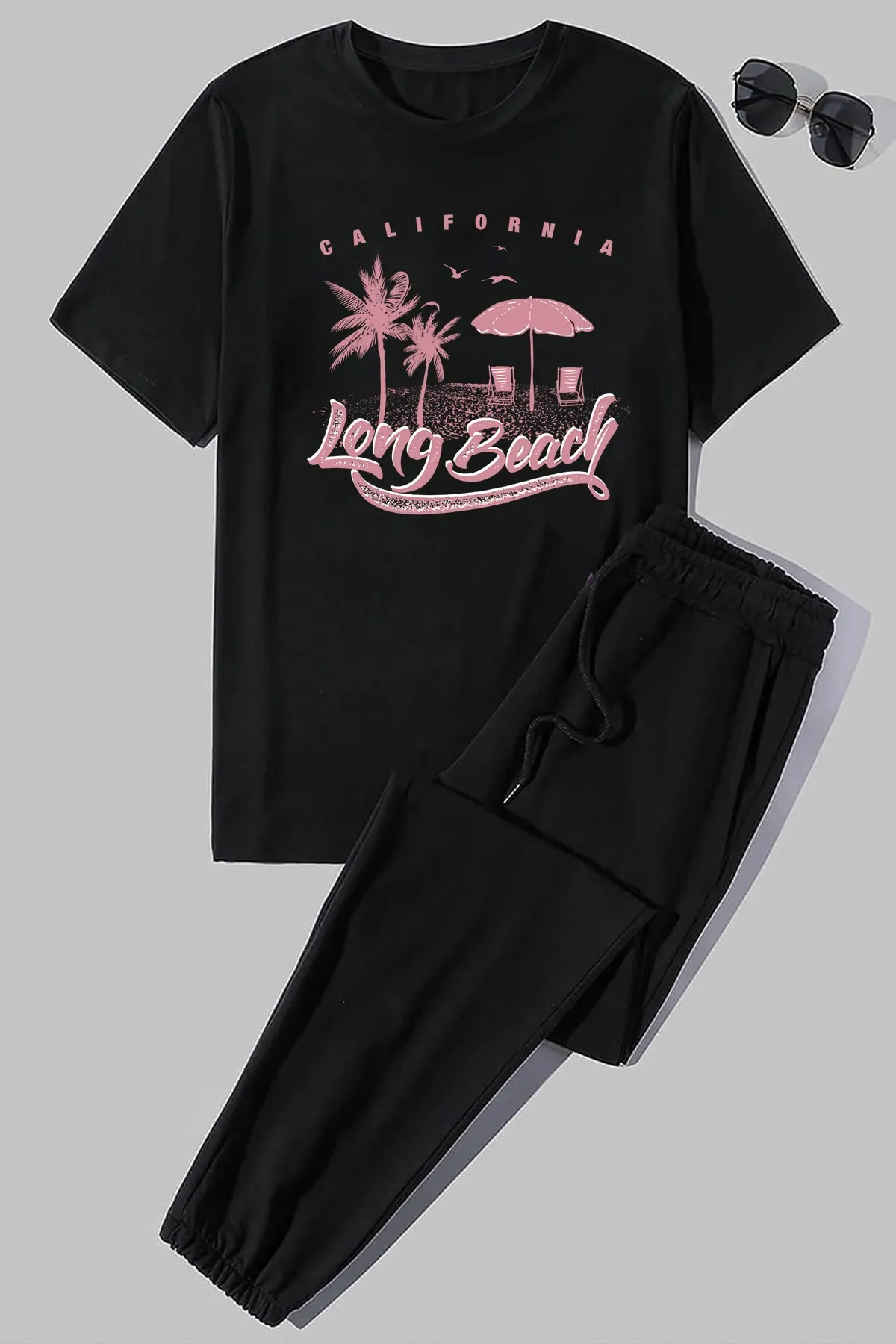 uyguntarz  Zweiteiliges Unisex-Trainingsanzugset mit Long Beach-Aufdruck