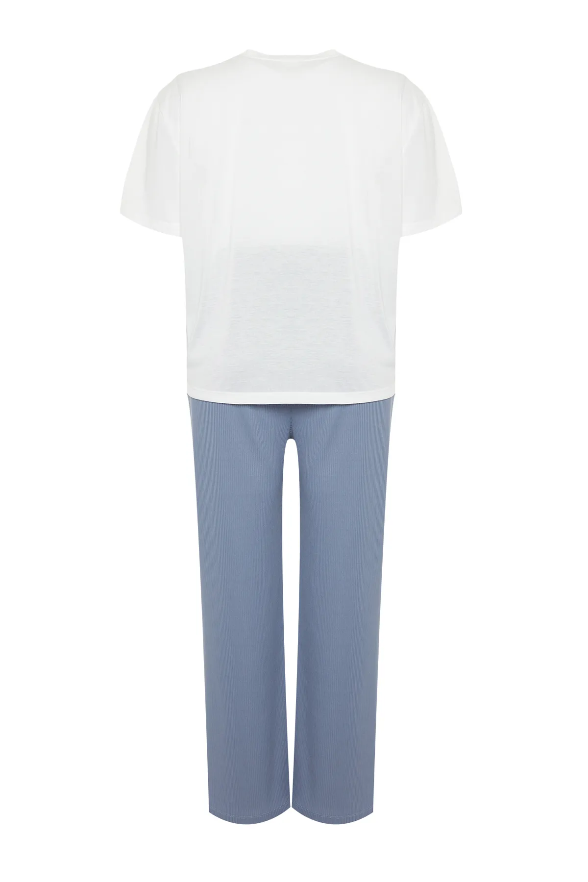 Trendyol Curve  Blaues, herzgemustertes Cord-Strickpyjama-Set TBBAW24AI00018