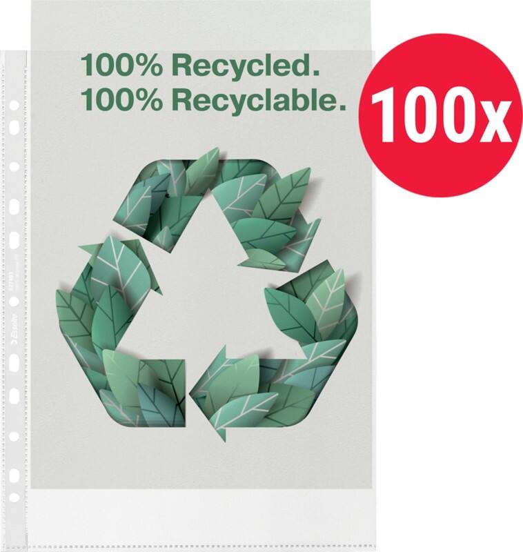 Esselte Prospekthüllen 100% Recycelt DIN A4 Genarbt Transparent 70 Mikron Polypropylen 11 Löcher 627493 100 Stück