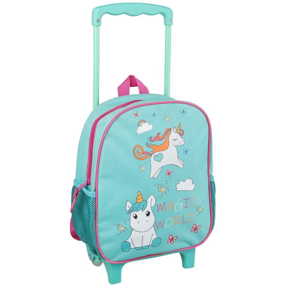 Idena Kinderrucksack Einhorn, mit Rollen, Türkis, Handgepäckskoffer, Trolley für Kinder