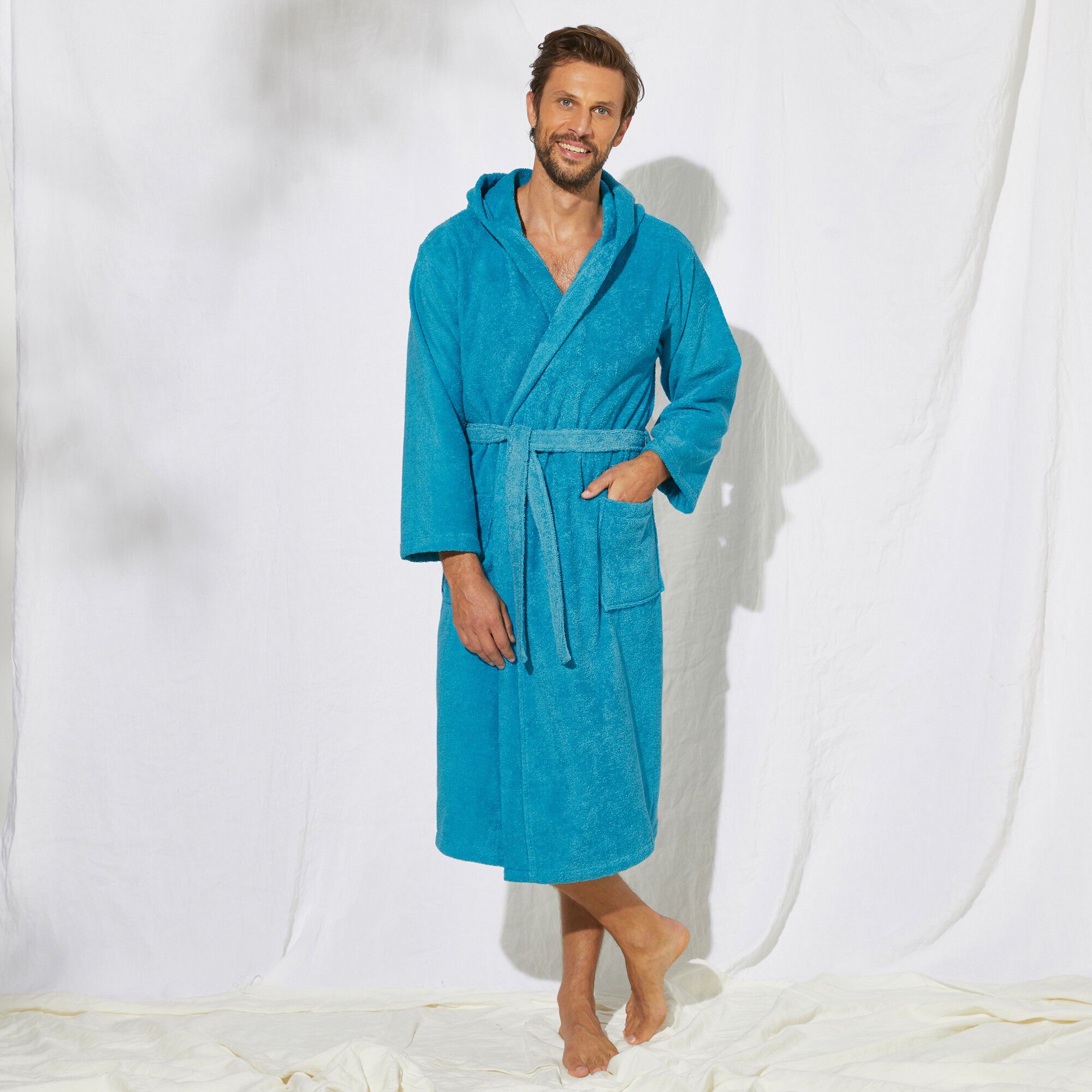 Peignoir mixte adulte col capuche éponge bouclette