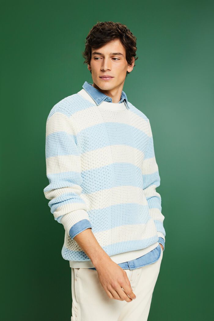 Gestreifter Zopfstrickpullover aus Baumwolle