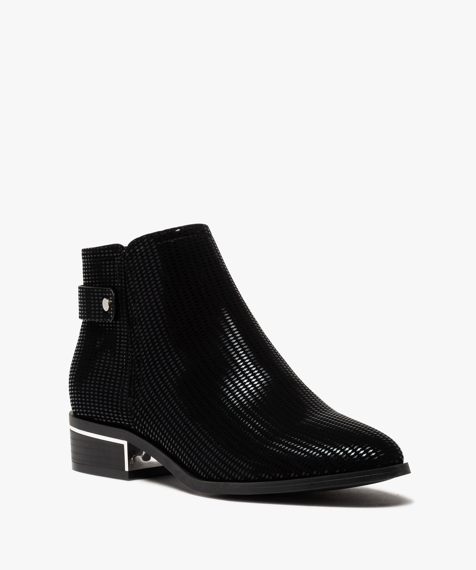 Boots femme unies dessus en suédine à motifs vernis noir | GEMO