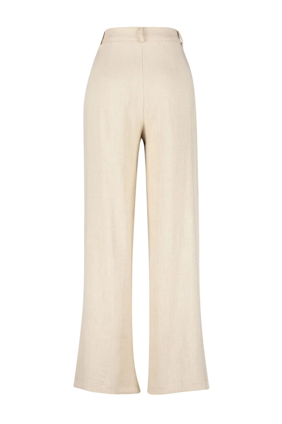 Trendyol Collection  Ecrufarbene, gewebte Hose in Leinenoptik mit weitem Bein TWOSS23PL00269