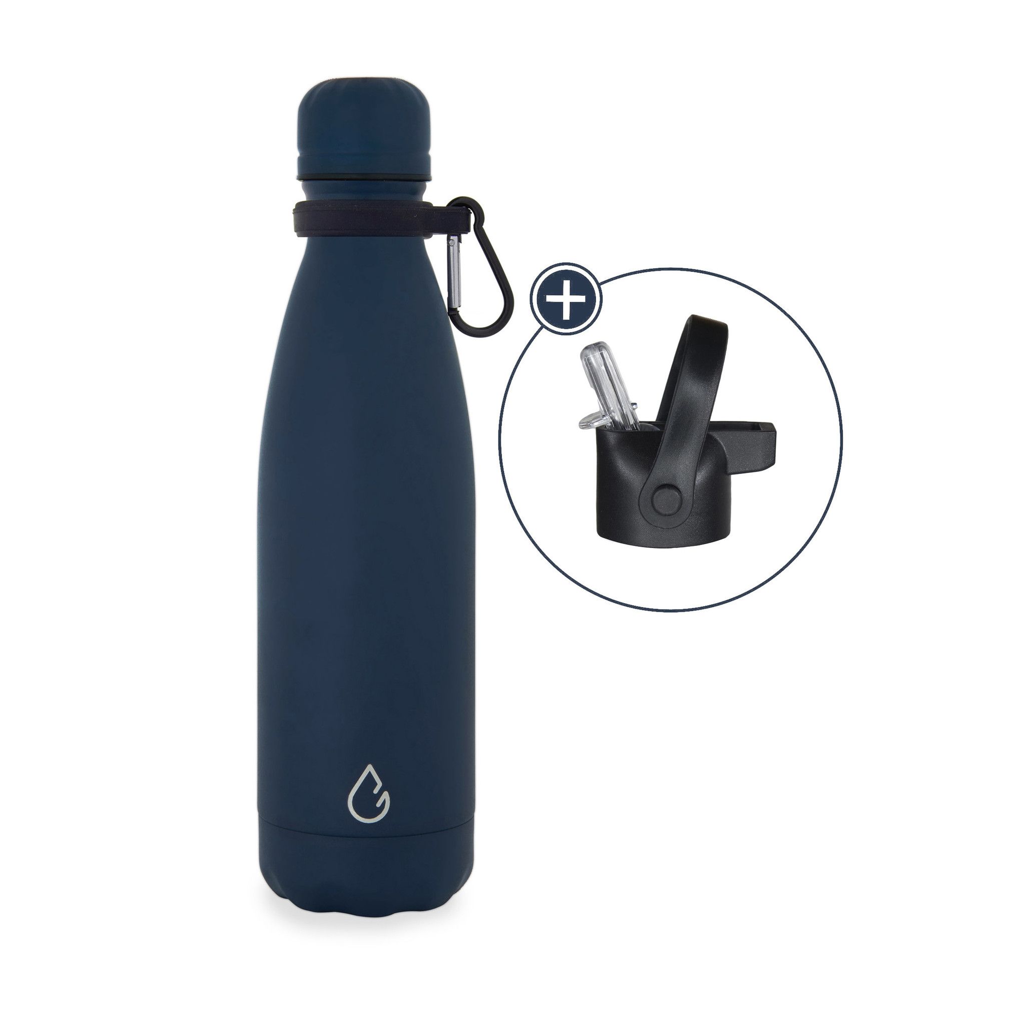Wattamula Luxus Design Öko Edelstahl 500-ml-Wasserflasche mit Extraverschluss und Tragekarabiner