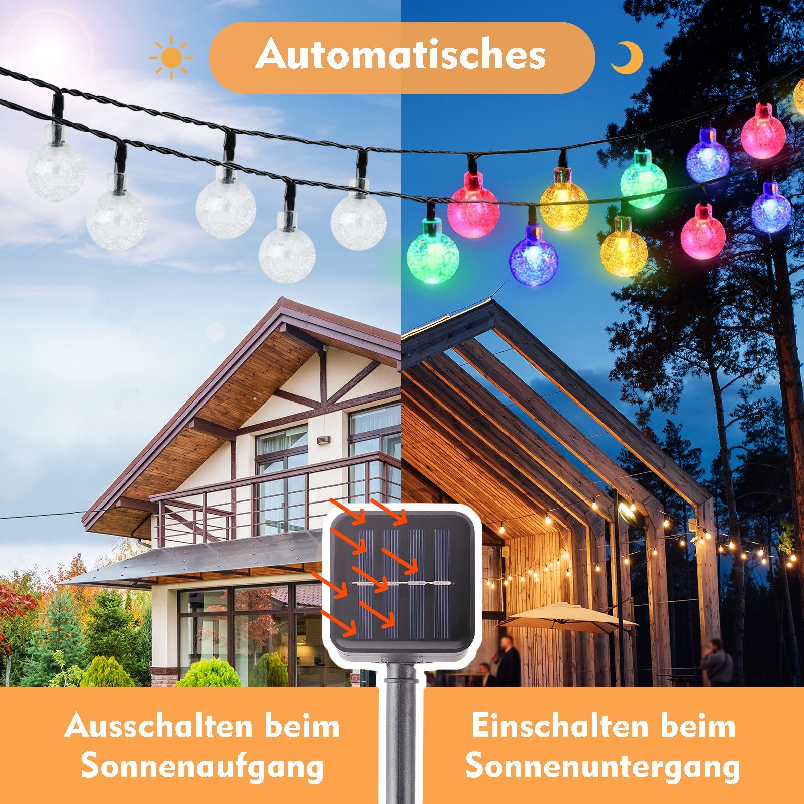Salcar LED Solarleuchte LED Kugel-Lichterkette Außen Solar Gartenleuchte LED Solar Kugeln, 2 Leuchtmodi, Bunt