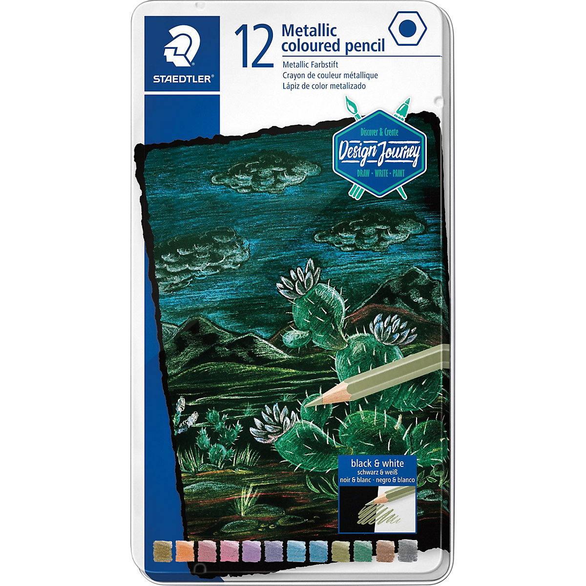 Design Journey Buntstifte metallic, 12 Farben in Metalletui