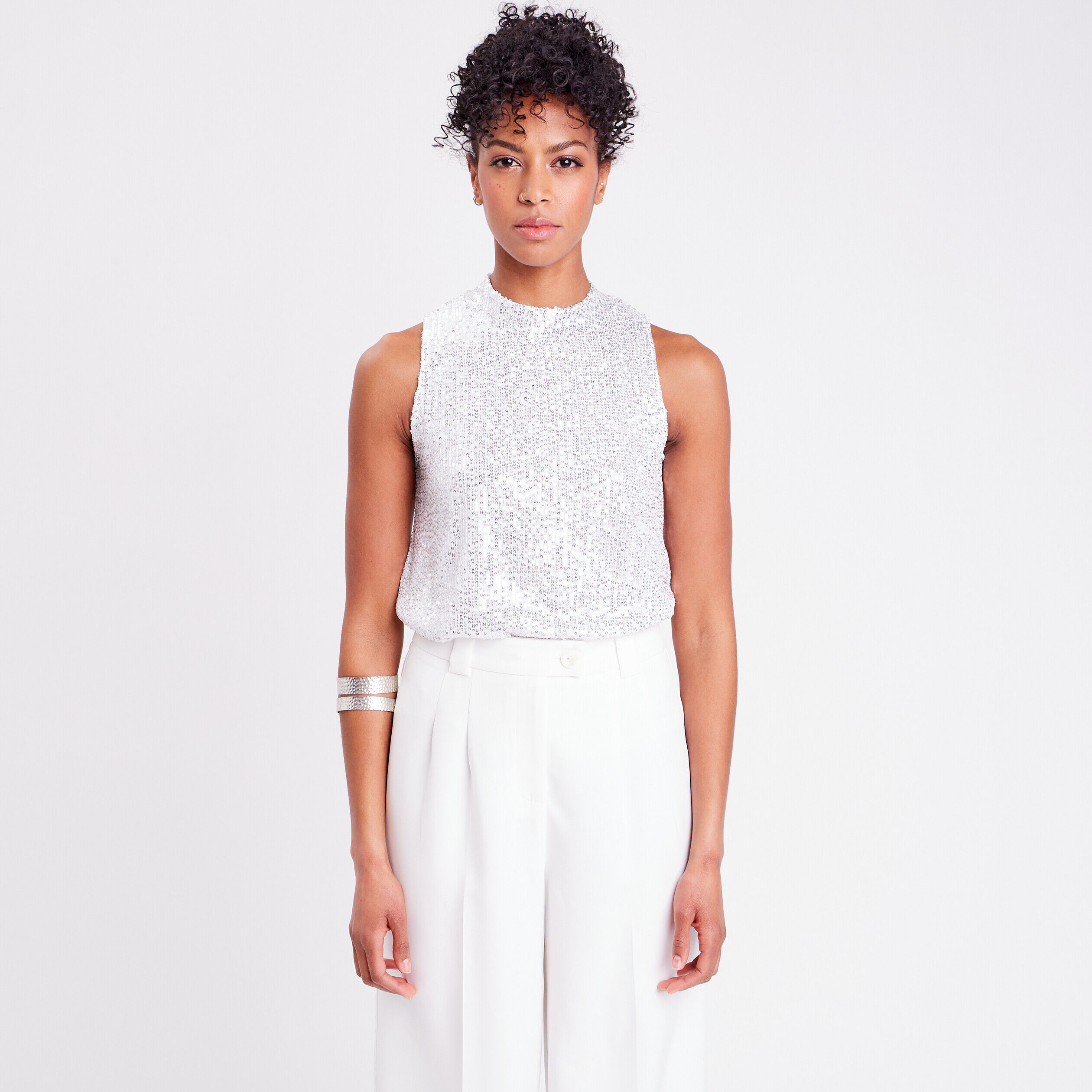 Débardeur avec sequins gris argent femme | Cache Cache