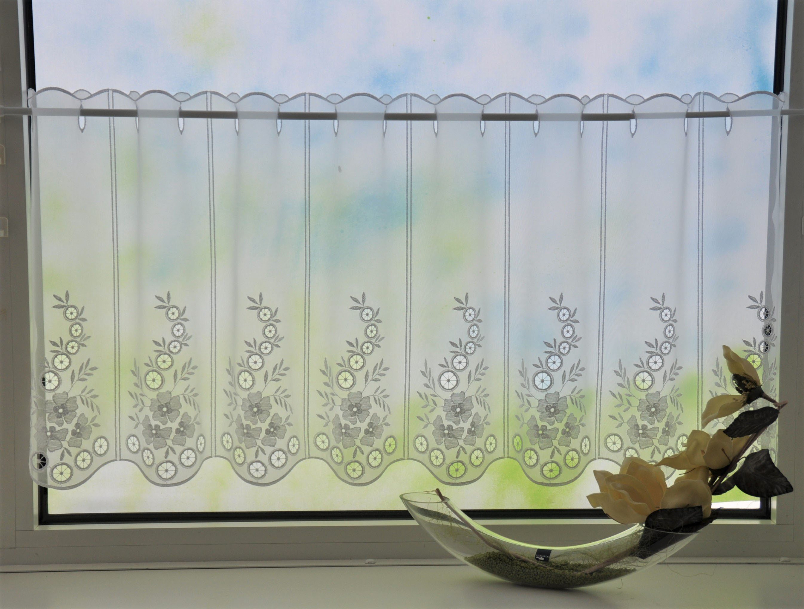 Scheibengardine Kreise, Stickereien Plauen, Stangendurchzug (1 St), halbtransparent, Voile