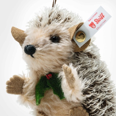 Igel Ornament mit Schlitten, 9 cm, dunkelbraun