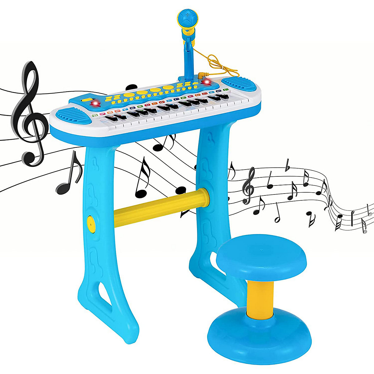 Keyboard mit Hocker Mikrofon Lichtern 31 Tasten