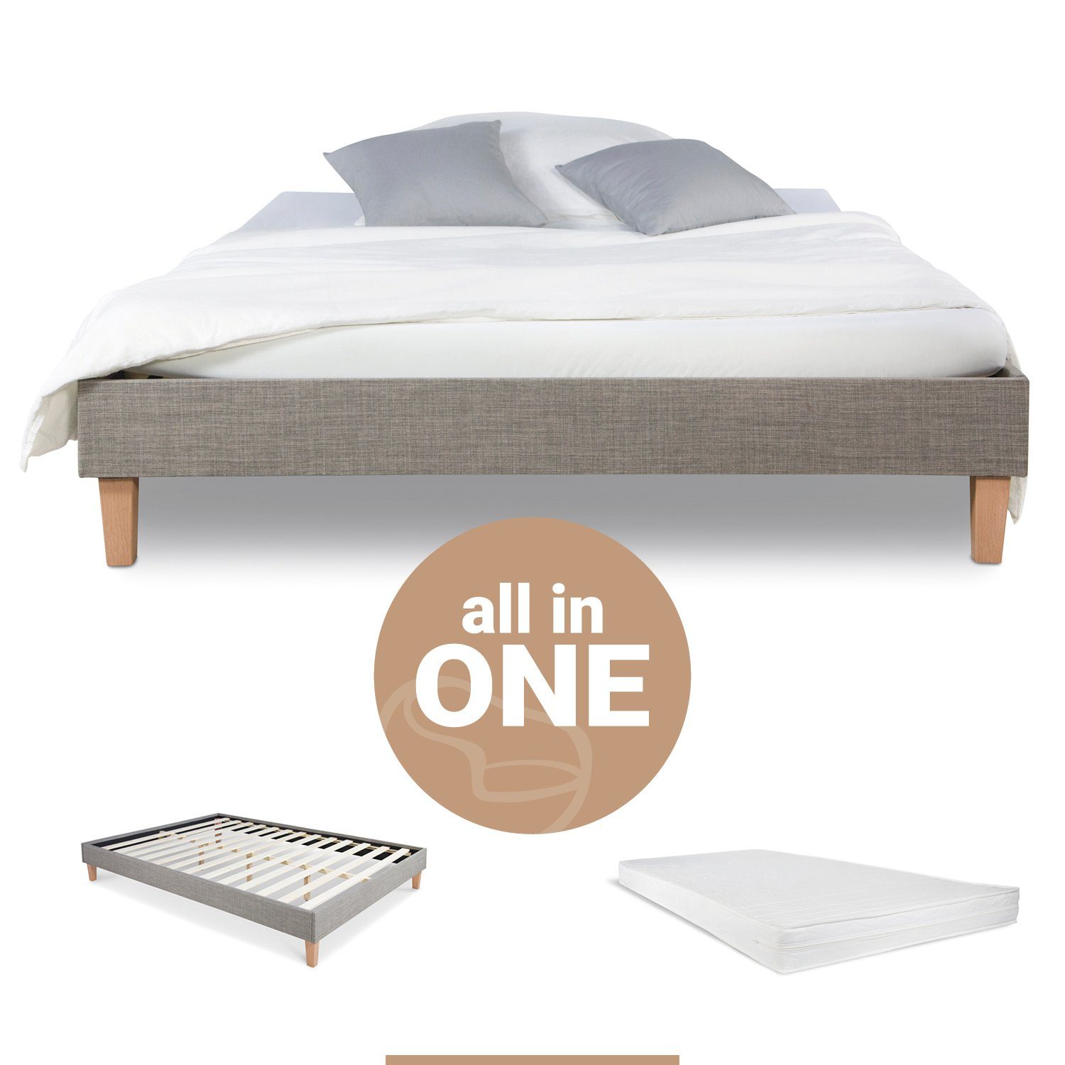 Homestyle4u Polsterbett Doppelbett 140x200 Matratze Lattenrost Futonbett