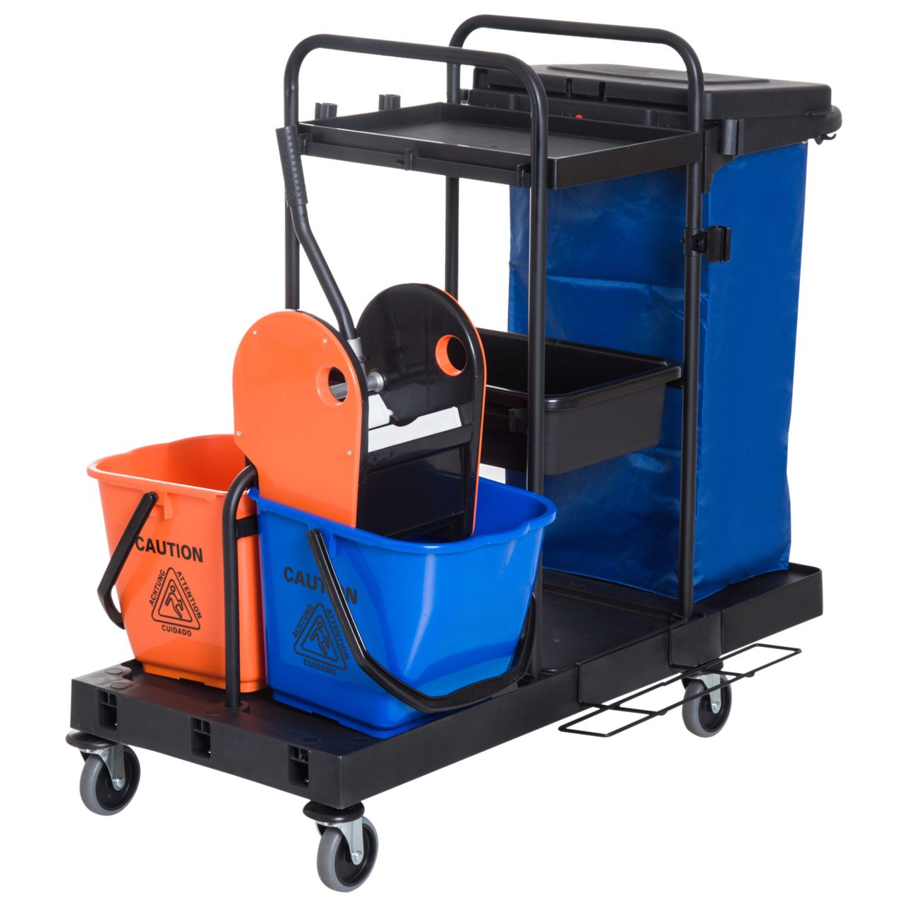 HOMCOM Putzwagen Reinigungswagen Wischwagen Systemwagen mit 4 leichtgängigen Rollen Schwarz Blau Orange 111 × 63,3 × 103 cm