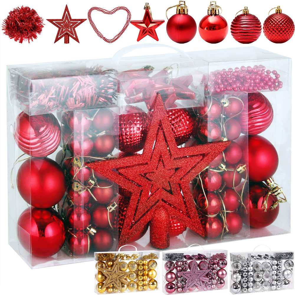 DEUBA Weihnachtsbaumkugeln Christbaumschmuck Kugeln 66 tlg 3-6cm rot