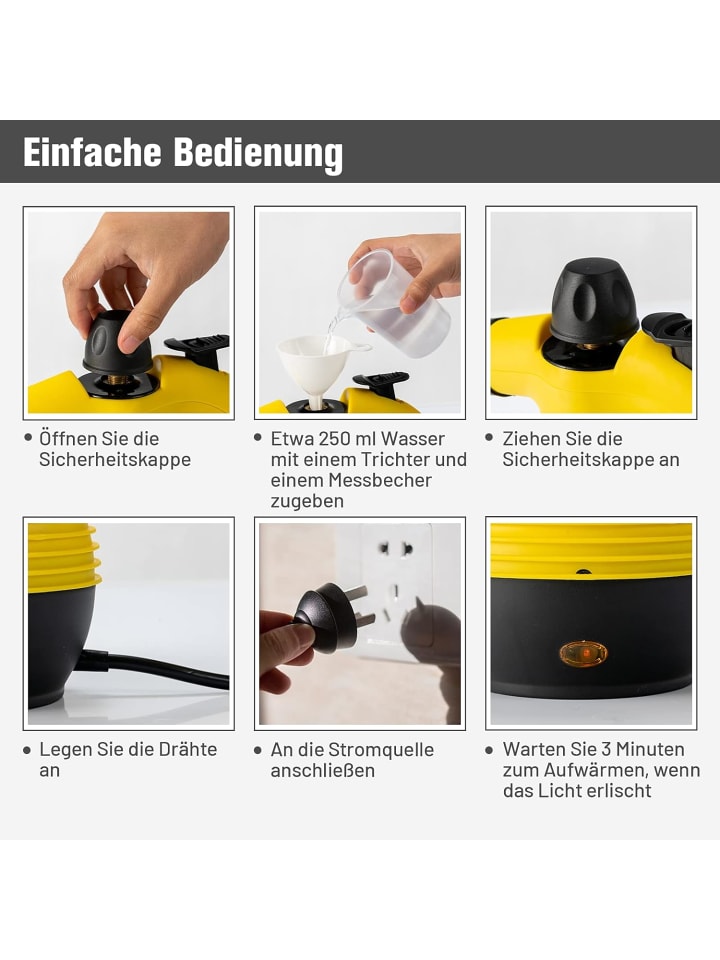 COSTWAY Dampfreiniger inkl. 9 Zubehörteil in Gelb günstig kaufen 350 ml