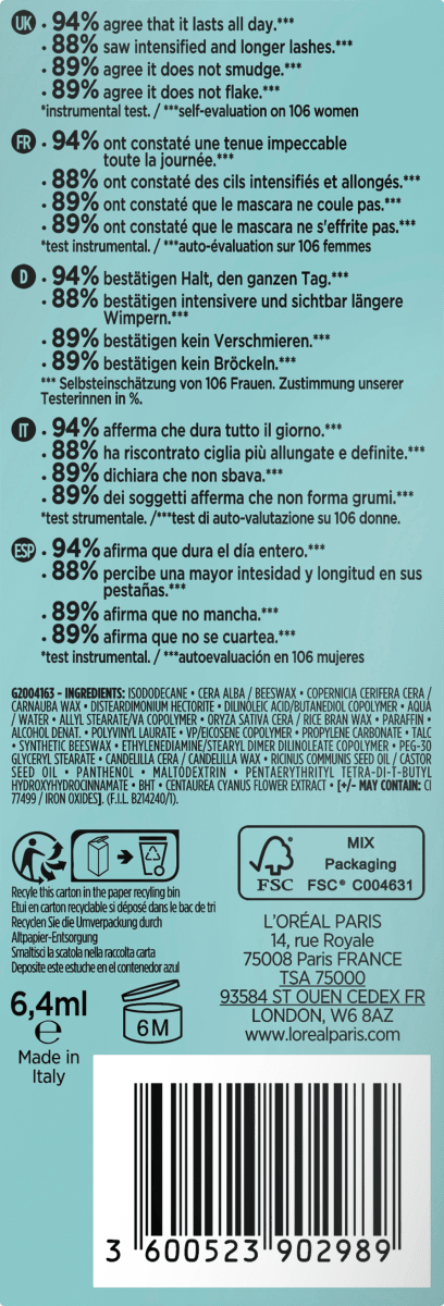 Mascara Lash Paradise Waterproof Black, 6,4 ml