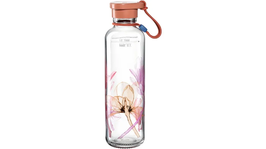 LEONARDO Trinkflasche aus Glas IN GIRO Flower 0,5l Rot