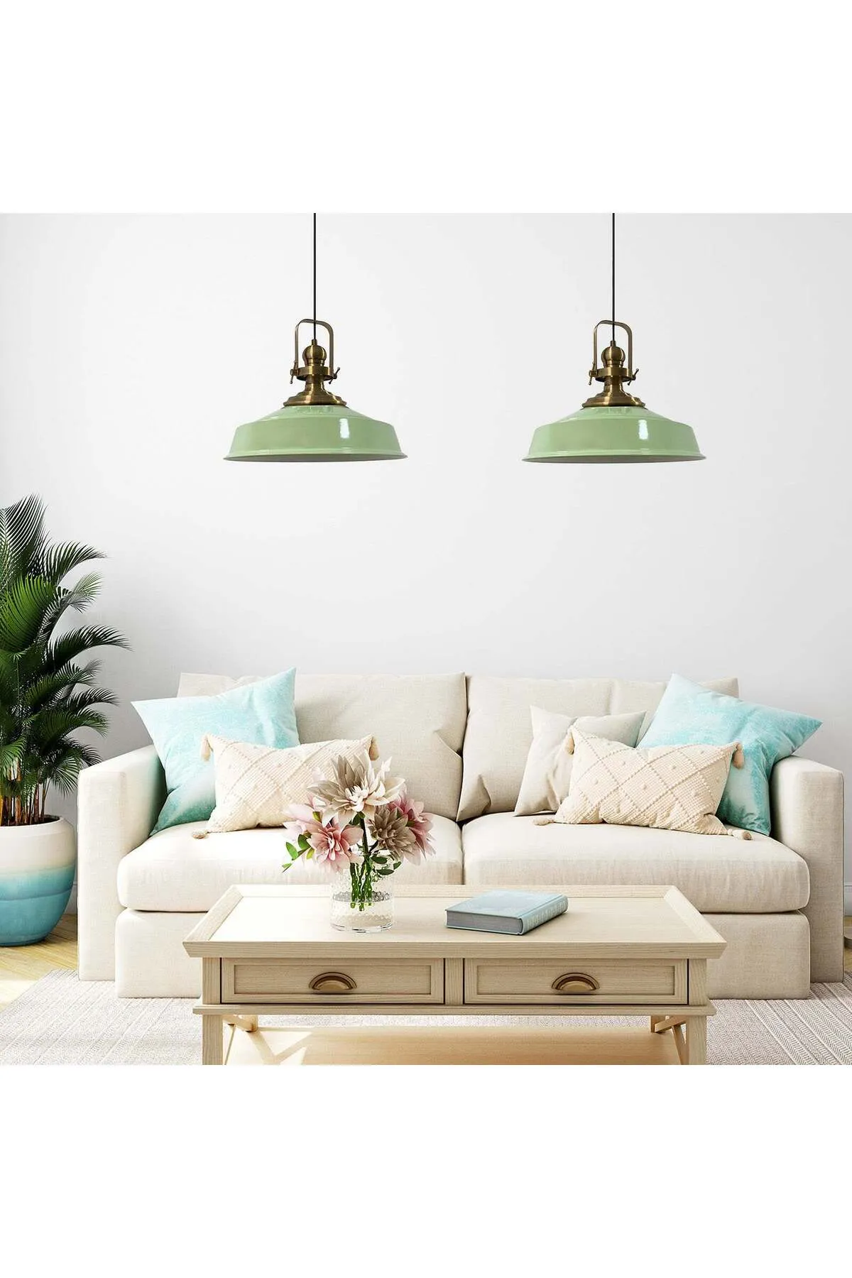 Bamyum  Pendelleuchte Asletl, 2-flammig Metall 41 cm, Minzgrün Lampe