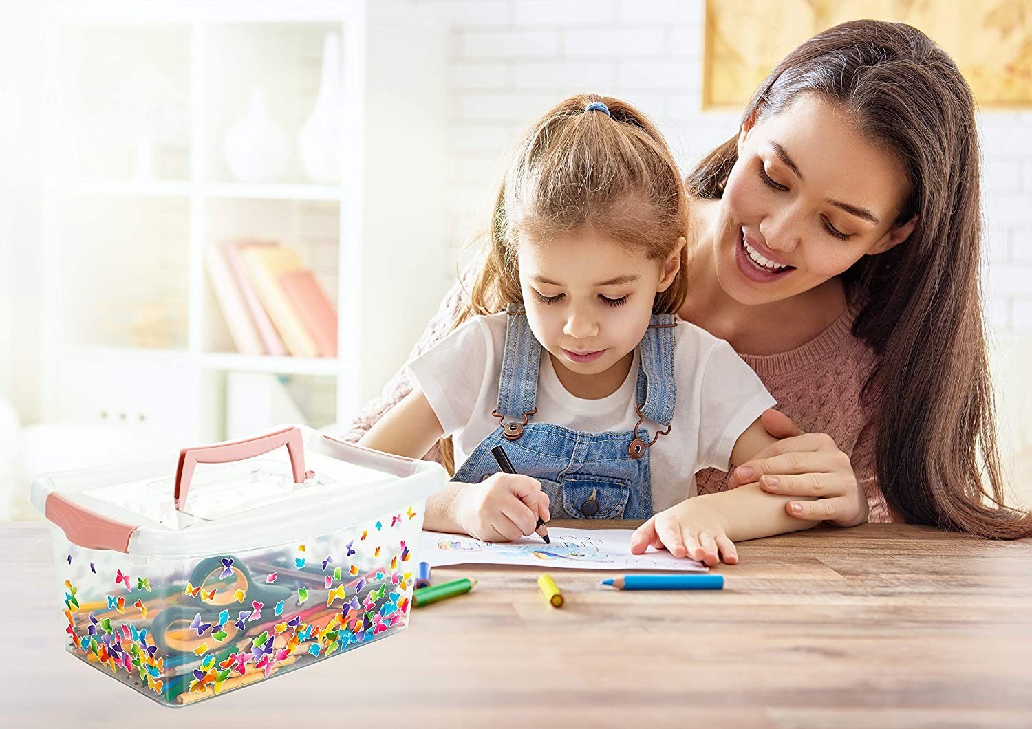 Centi Allzweckkiste Aufbewahrungsbox Kinder, Kisten Aufbewahrung mit Deckel (Set, 3 St., 4 l Kisten Aufbewahrung mitRosa Deckel, Griff, Clickverschluss), Plastikbox mit Deckel, Boxen Aufbewahrung für Kinder
