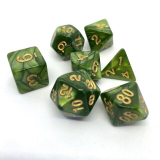 Würfelset Pearl: Moosgreen/Gold (7)