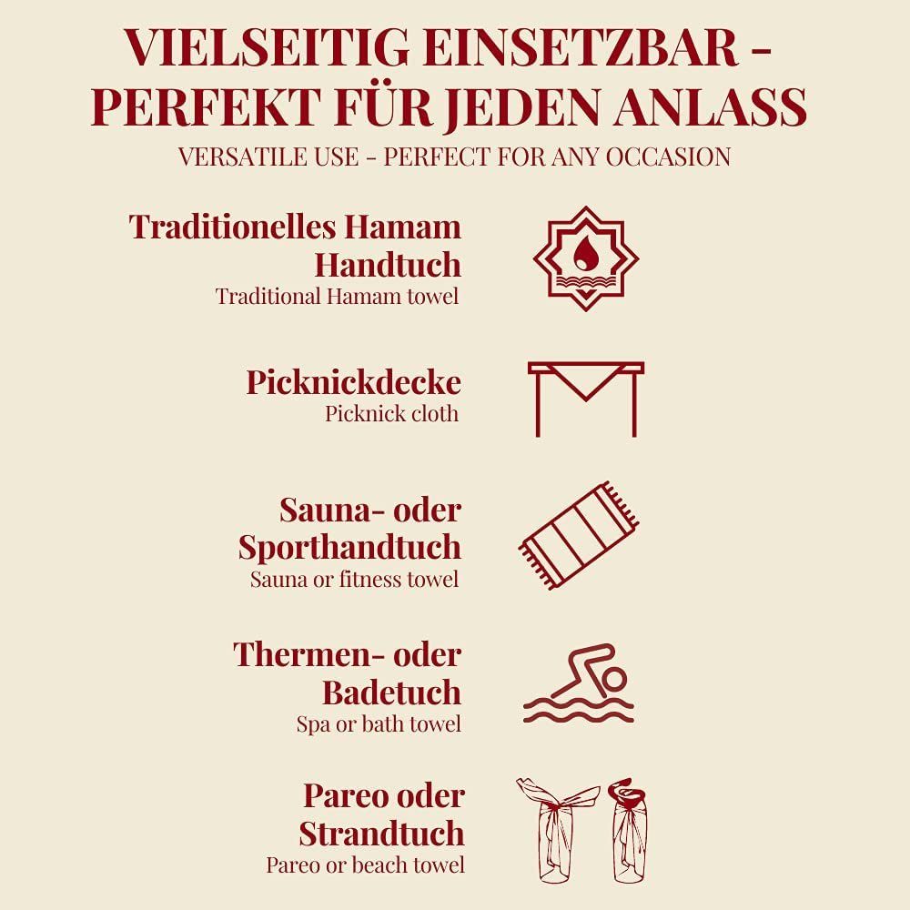 Carenesse Hamamtücher 3x Classic rot 80x170 cm Pestemal Fouta Saunatuch Strandtuch Handtuch, 100% Baumwolle (3-St), 100% Baumwolle saugfähig & schnelltrocknend beach towel Backpacker