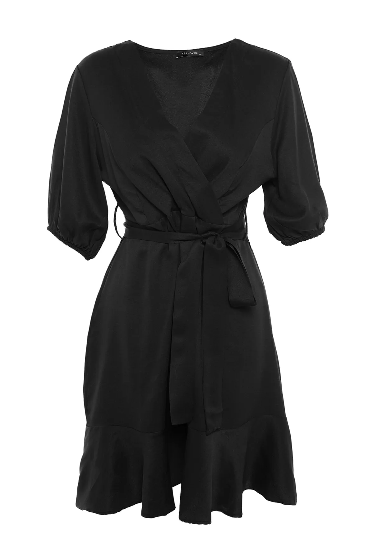 Trendyol Curve  Schwarzes gewebtes zweireihiges Überkleid mit Gürtel TBBSS22EL0541